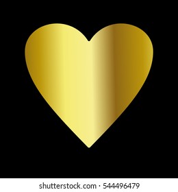 Gold heart. Hand drawn vector illustration. Isolated on black background. For your design. Valentine's Day. 
