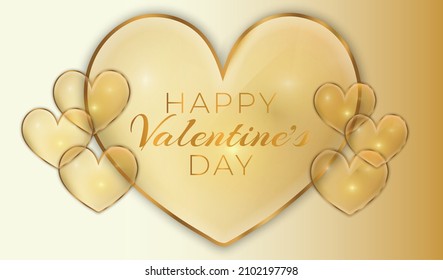 Gold Heart Happy Valentine's Day  Background Banner