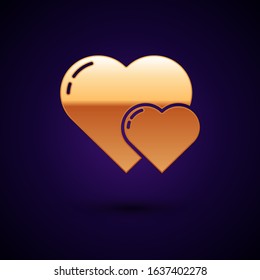 Gold Heart icon isolated on dark blue background. Romantic symbol linked, join, passion and wedding. Valentine day symbol.  Vector Illustration