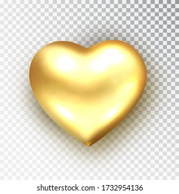 Gold heart isolated. Realistic  vector  of metallic heart shape. Happy Valentine's day design element. Valentines day or wedding sign. Love concept