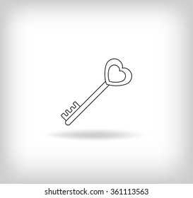 Gold Heart Key. Valentine`s Day Icon. Love Vector Illustration