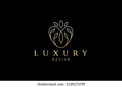 logotipo de corazón dorado con varias hojas que crecen alrededor