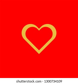 Gold heart on red background symbol of love in Valentine concept