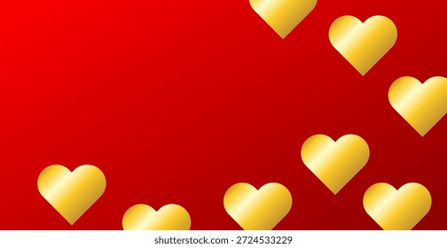 Goldenes Herz auf rotem Hintergrund mit Kopienraum. Romantisches Dekorativ. Vektorgrafik