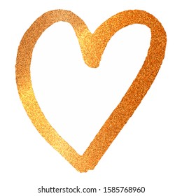 Gold heart on white background. Metallic style. Abstract golden bright light. Glitter heart. Love, wedding concept. Gold glitter texture. Abstract vector illustration. Valentine day concept