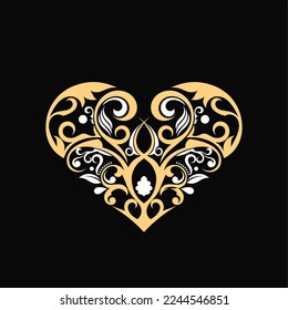 Gold Heart Ornament Display with Victorian Style Floral Swirl Pattern Decorative Elements