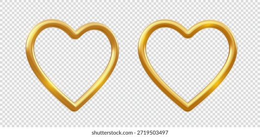 Conjunto de Vector de contorno de corazón de oro con brillantes símbolos de amor metálicos aislados sobre fondo transparente para la decoración de la marca del romance de la boda de San Valentín y proyectos de diseño de lujo