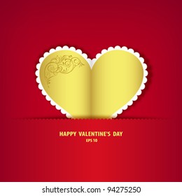Gold heart paper classic valentine' day vector illustration