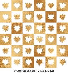 Gold heart seamless pattern. Repeating golden hearts background. Wrapping elegant prints. Repeated packing wallpaper. Repeat printed. Abstract printing. Modern stylish printable. Vector illustration