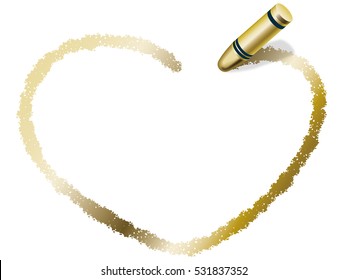 A gold heart shape drew with a golden crayon.