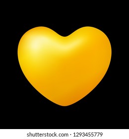 gold heart shape isolated on black background, golden heart shaped icon, gold heart logo, image of golden heart shaped symbol for graphic element of decorate embellish design (vector)