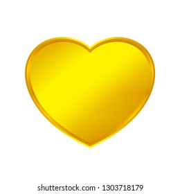 gold heart shape isolated on white background, golden heart shaped icon, gold heart logo, image of golden heart shaped symbol for graphic element of decorate embellish design (vector)