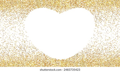 Goldherz geformte Rahmenkulisse. Schimmernde Liebe Glitzer Valentinstag Quadratischer Hintergrund