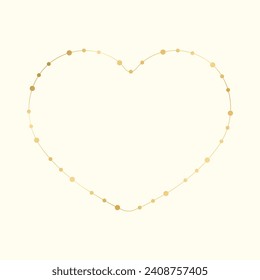 Gold Heart Shaped Valentines Day Frame Template. Abstract Golden Christmas Fairy Lights Frame Border.