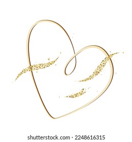 Gold heart and shiny golden sparkles on white background. Abstract glitter heart. Love, wedding, Valentine day design element. Abstract vector illustration.