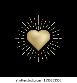 Gold Heart, Shiny Magic golden heart logo, spiritual guidance tarot reader design. decorative illustration tattoo eps 10