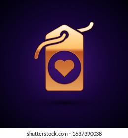 Gold Heart tag icon isolated on dark blue background. Love symbol. Valentine day symbol.  Vector Illustration
