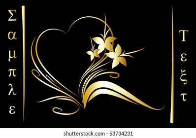 Gold heart. The valentine's day card.