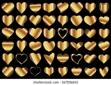 Gold heart vector icon background set for Valentine's day, medical illustration, love story symbol. Health medical flat logo. Romantic amour beautiful shape