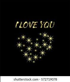 Gold heart. Vector Illustration. Glow light effect. Star burst with sparkles. Gold glitter.