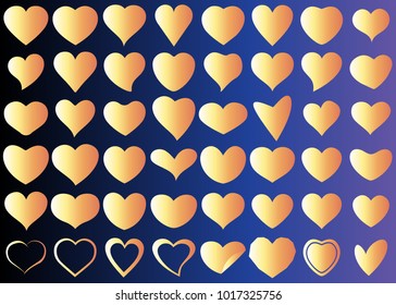 Gold heart vector set icon background set for Valentine's day, medical illustration, love story symbol. Health medical flat logo. Romantic amour beautiful shape