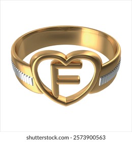 Gold Heart Wedding Ring Initial F