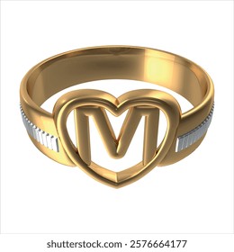 Gold Heart Wedding Ring Initial M. Vector images are produced from the tracing process