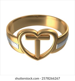 Gold Heart Wedding Ring Initial T. Vector images are produced from the tracing process