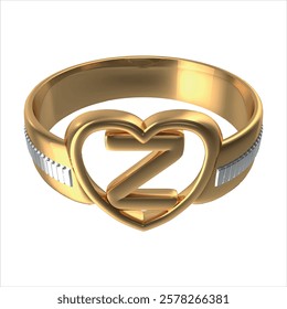 Gold Heart Wedding Ring Initial Z. Vector images are produced from the tracing process