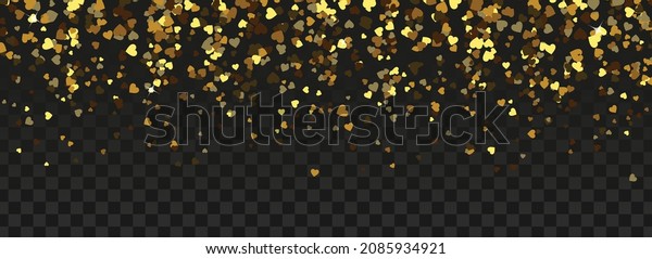 Gold\
hearts confetti isolated on transparent background. Vector\
illustration. Falling golden hearts for party decoration, birthday\
celebrate, banner, anniversary. Festival\
decor.