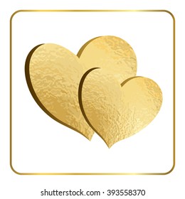 Gold hearts hand draw. Golden glitter foil silhouette, isolated on white background. Doodle Symbol of happy love. Valentine Day design template for banner, invitation, card, poster Vector Illustration