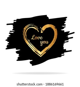 Gold Hearts. Hand drawn hearts brushes. Hand painted heart shape. Symbol of love Valentine's Day wedding cards. Vector illustration