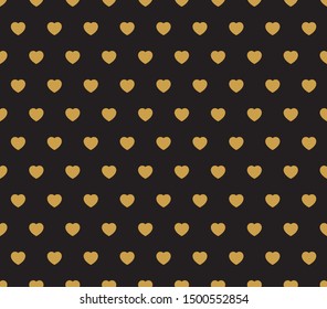 Gold hearts on black background, seamless pattern. Vector illustration.