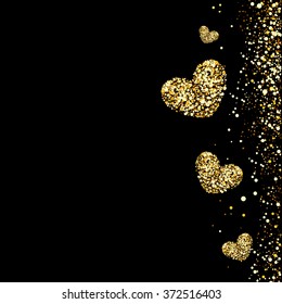 gold hearts on a black  background, vector