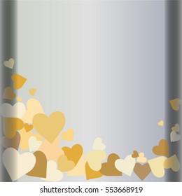 Gold hearts on a gray background
