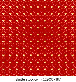 Gold hearts on red background.