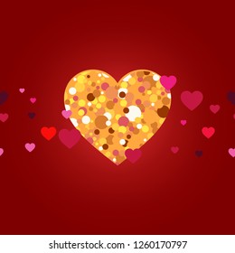 Gold hearts on a red background. Seamless pattern. Valentine's day. Vector illustration. Can be used for wallpaper, textile, invitation card, wrapping, web page background.