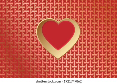 Gold Hearts on a red background, Chinese valentine's day, Valentines hearts postcard. Paper flying elements on pink background. Vector symbols of love in shape of heart design.