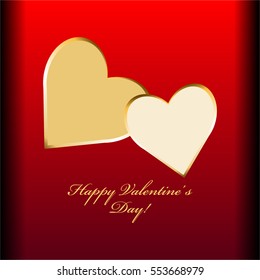 Gold hearts on a shiny red background. Valentine's Day