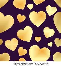 Gold hearts on a white background pattern. Abstract geometric modern background. Vector illustration. Art deco style. Heart seamless pattern. Seamless pattern background with hearts