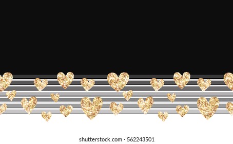 Gold hearts seamless banner. Vector illustration.