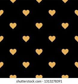 Gold hearts seamless pattern on the black background