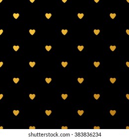 Corazones de oro - plantilla de patrón sin fisuras. Hand Drawn corazones dorados sobre fondo negro. Diseño de vectores.