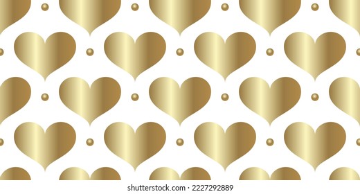 Corazones de oro y fondo blanco. Patrón romántico vectorial sin fisuras para papel envoltorio, diseño de portada, postal, afiche, volantes, tarjeta. Infinito ornamento para el día de San Valentín. Plantilla de diseño. San Valentín