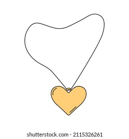 Gold heart-shaped medallion. Pendant in cartoon style. Vector illustration isolated on a white background