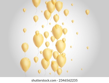 Gold Helium Background Gray Vector. Surprise Graphic Border. Yellow Present Baloon. Air Anniversary Illustration.