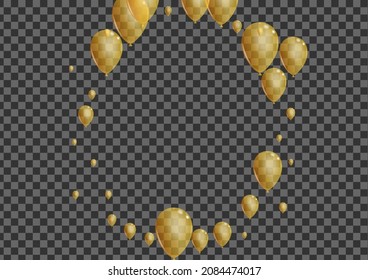 Gold Helium Background Transparent Vector. Surprise Festival Design. Yellow Present Balloon. Baloon Anniversary Template.