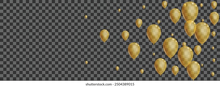 Fondo de helio dorado Vector transparente. Conjunto Abstractas de aire. Juguete de fiesta de oro. Balón de diseño realista.