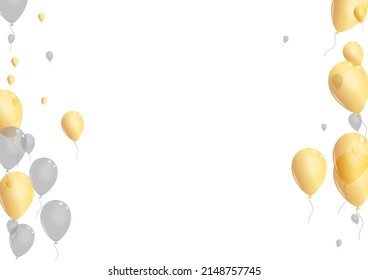 Vector blanco de fondo de helio de oro. Confetti Wedding Set. Globo festivo de oro. Marco gráfico de juguete.