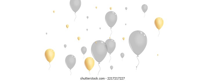 Gold Helium Background White Vector. Air Wedding Background. Gray Carnival Surprise. Balloon Fest Template.